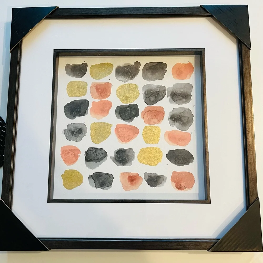 Metal Framed Abstract Picture Gold Blush/Rosé Charcoal Feminine